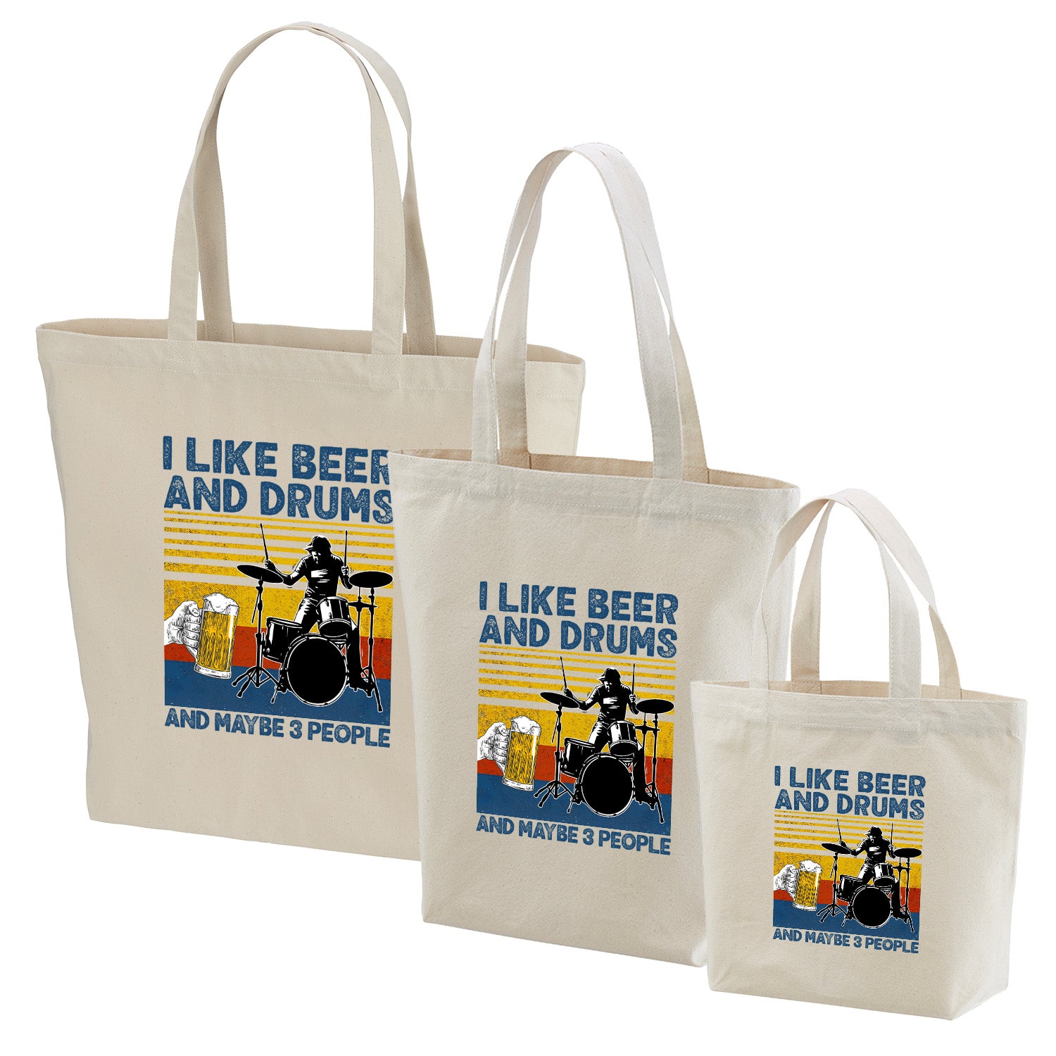 「I LIKE BEER AND MY DRUMS」誕生日プレゼントにも最適!居酒屋・飲み会で話題の面白トートバッグ|日本酒・ビール・焼酎・ウイスキー好きにおすすめ